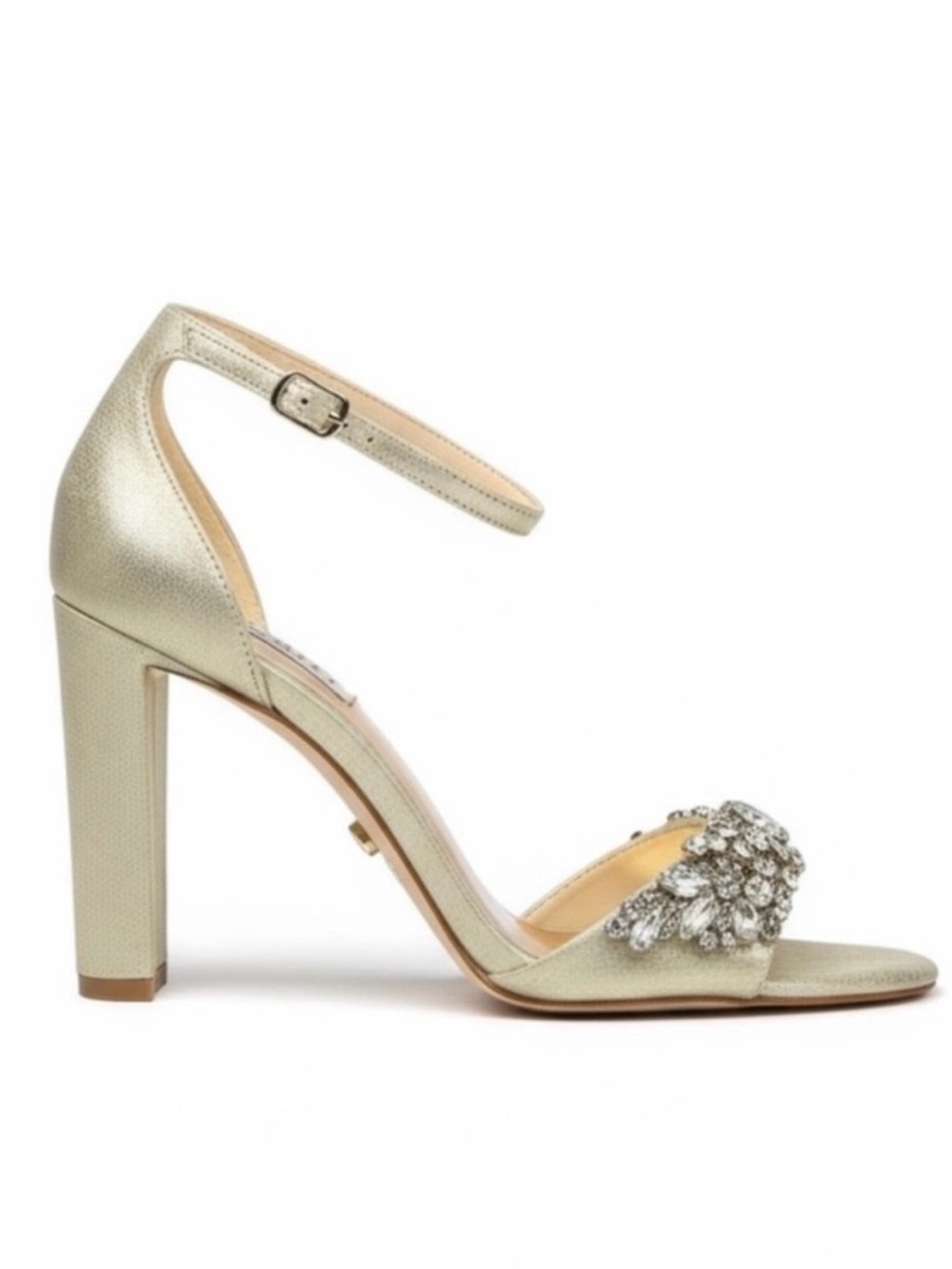 Badgley Mischka ❧ Barby Crystallized Heeled Sandals ❧ Gold Shimmery Leather ❧ 8M - Picture 14 of 16